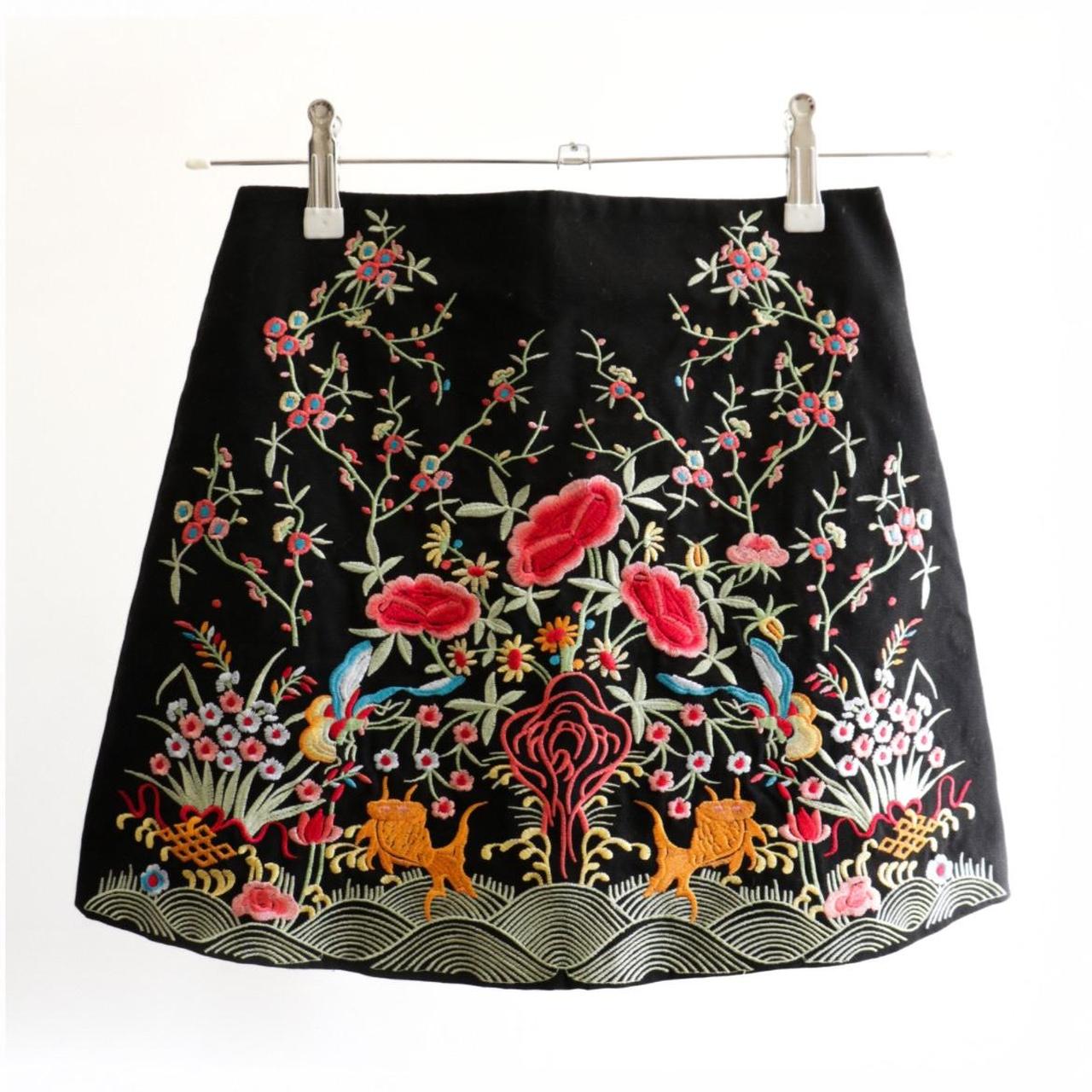 ZARA EMBROIDERED BLACK MINI SKIRT UK. Depop