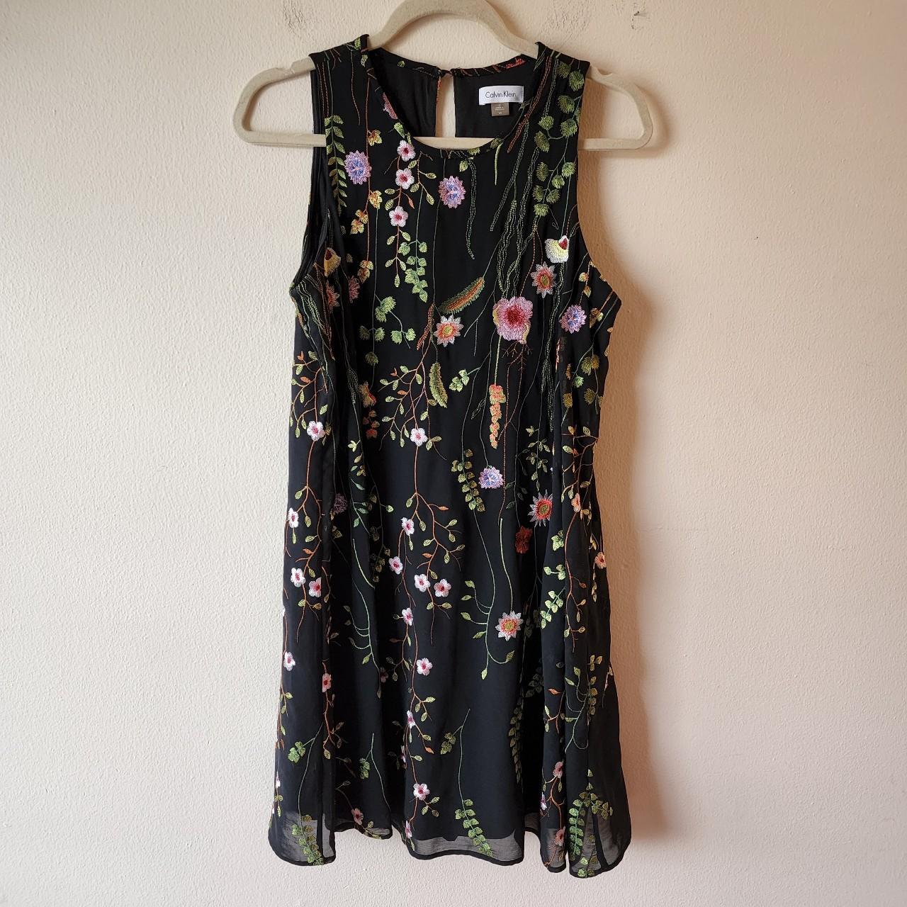 Calvin klein black hotsell dress with embroidered flowers