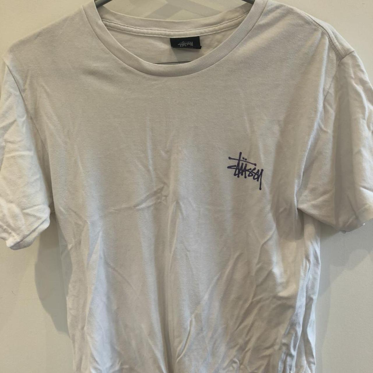 White stussy tee with purple logo. Good condition... - Depop