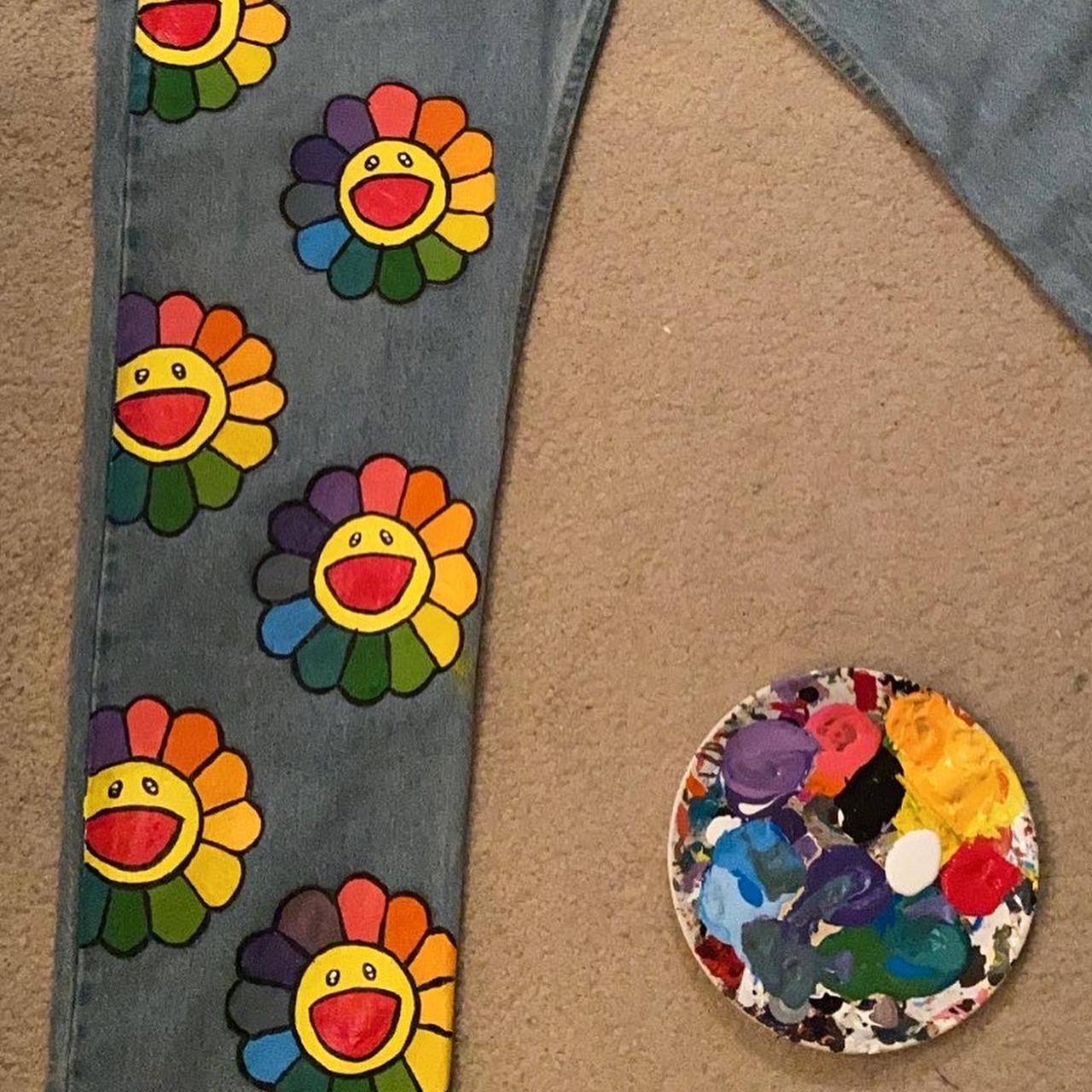 Takashi Murakami x READYMADE Flower Embroidery Jeans