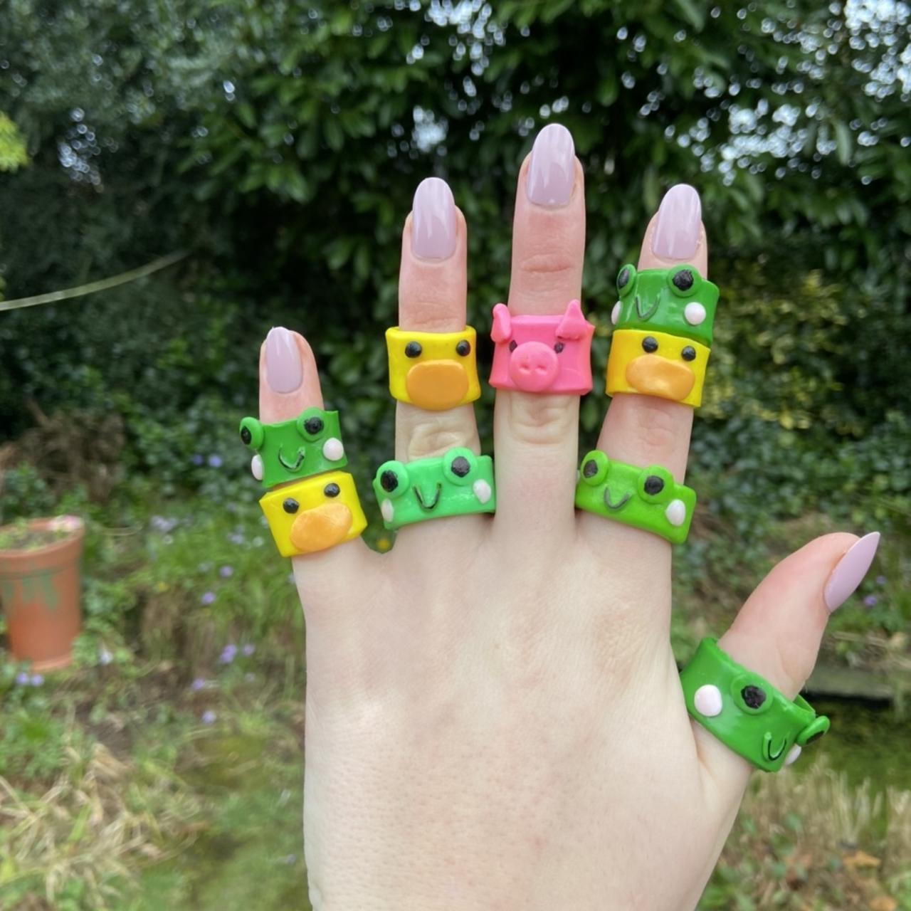 Chunky Rings Cute Animal Rings Animal Rings Chunky Clay Rings Diy