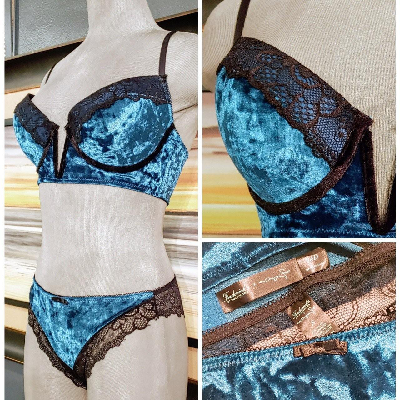 frederick Vintage Velvet Embroidered Bra Brand: Fredericks of - Depop