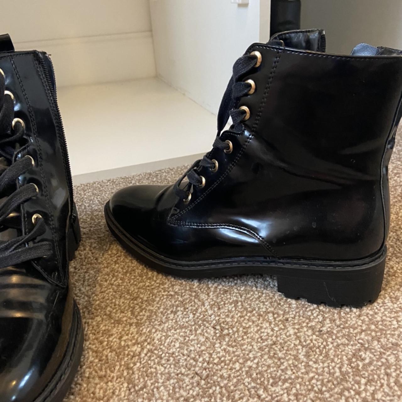 Debenhams black patent outlet boots