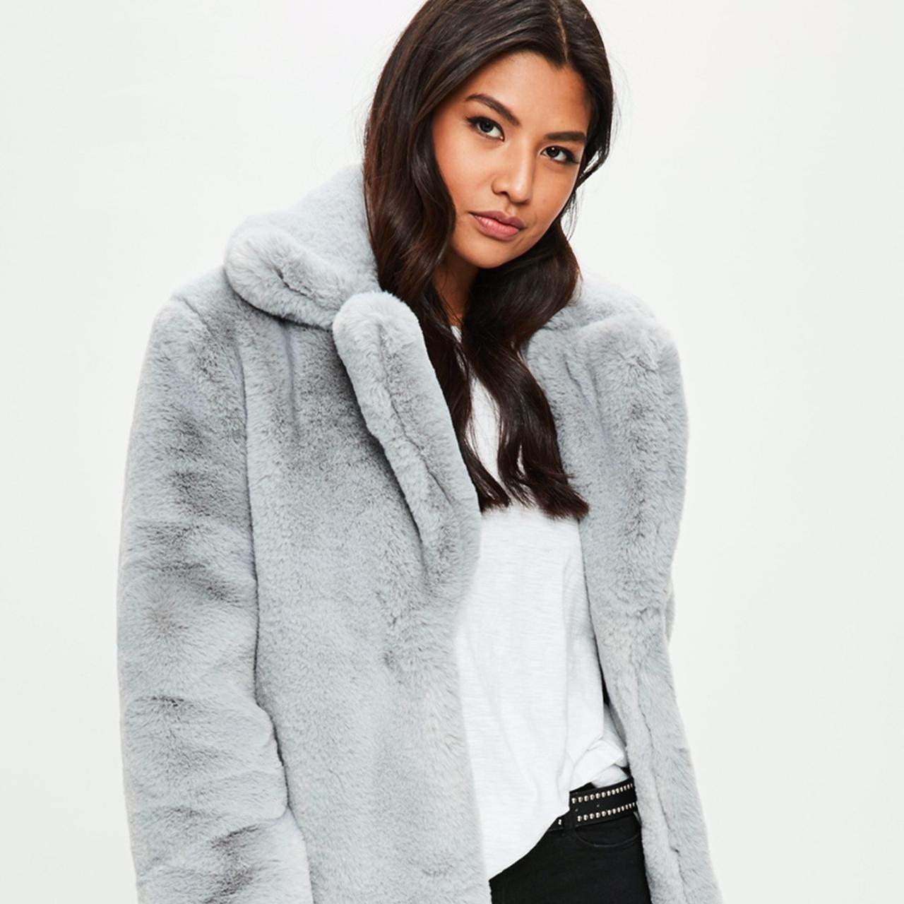 Grey fur outlet coat missguided