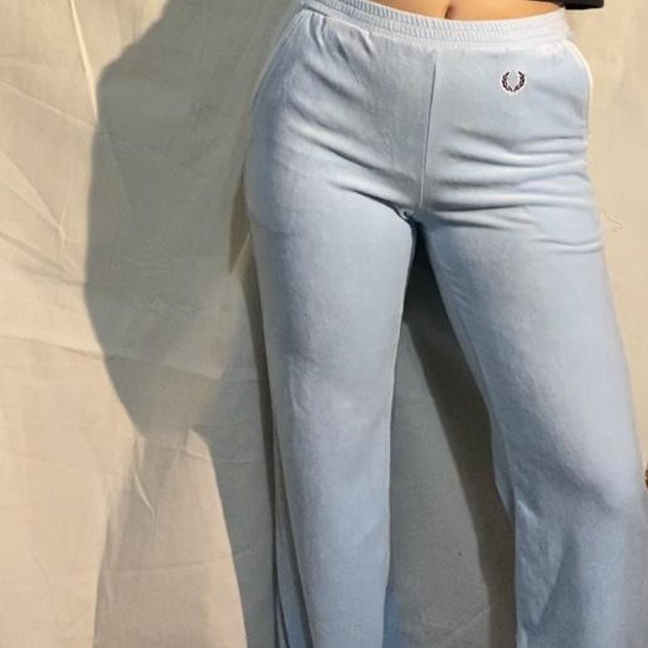 Fred Perry baby blue velour tracksuit bottoms,... Depop