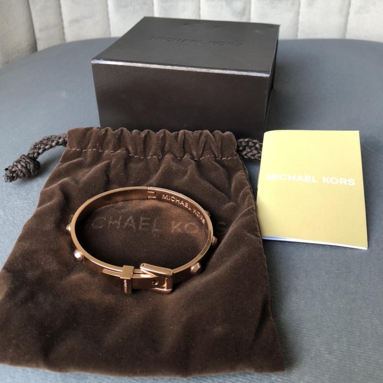 Michael Kors Rose Goldtone Rivet Belt Buckle Articulated Bangle Bracelet   eBay