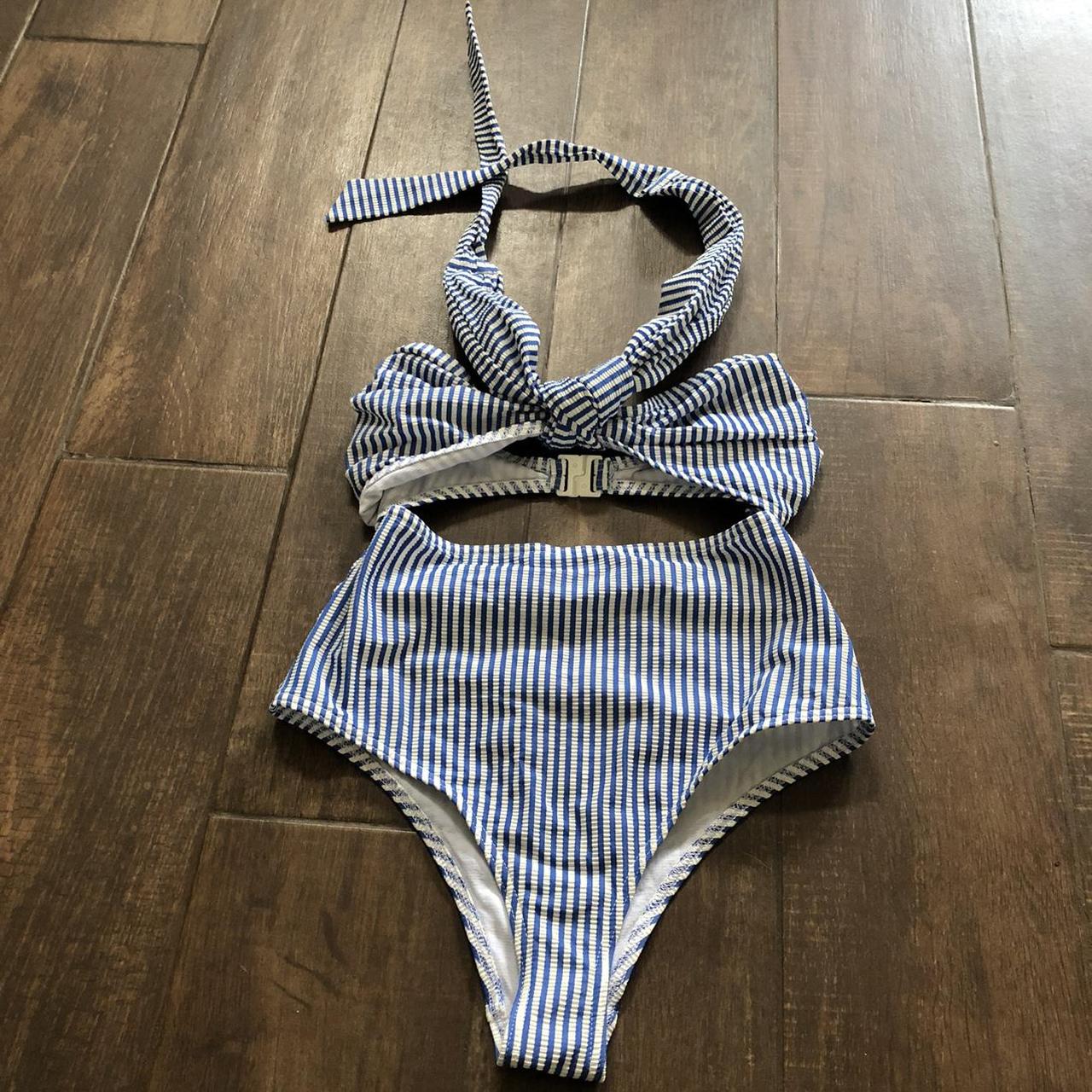 ASOS Women's Blue and White Swimsuit-one-piece | Depop