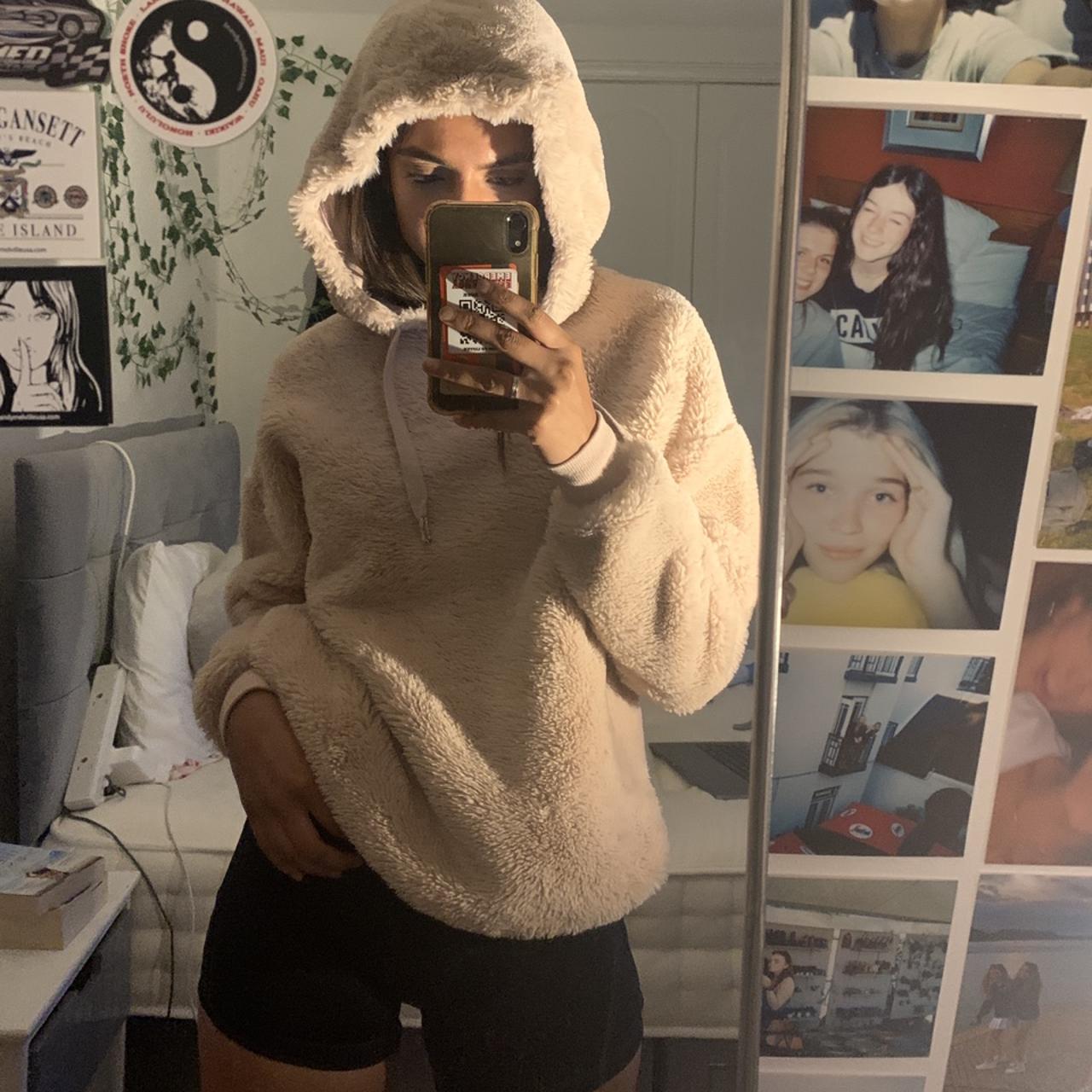 fluffiest baby pink hoodie has been worn and can be... - Depop