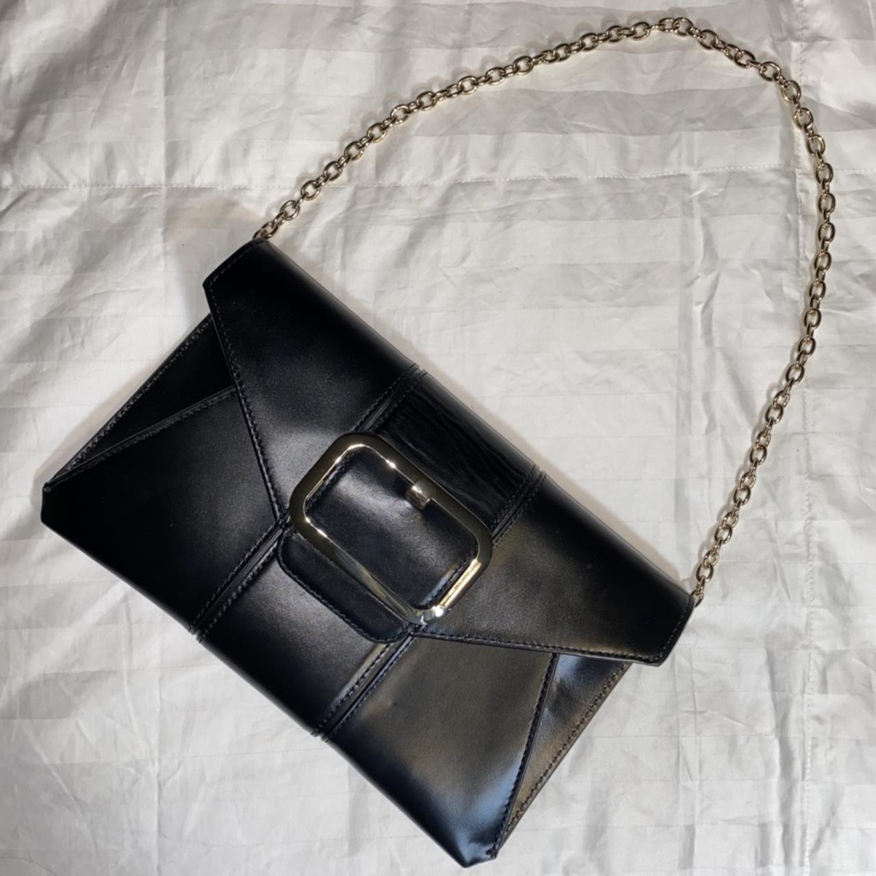 Vintage black leather envelope shoulder bag/clutch... - Depop