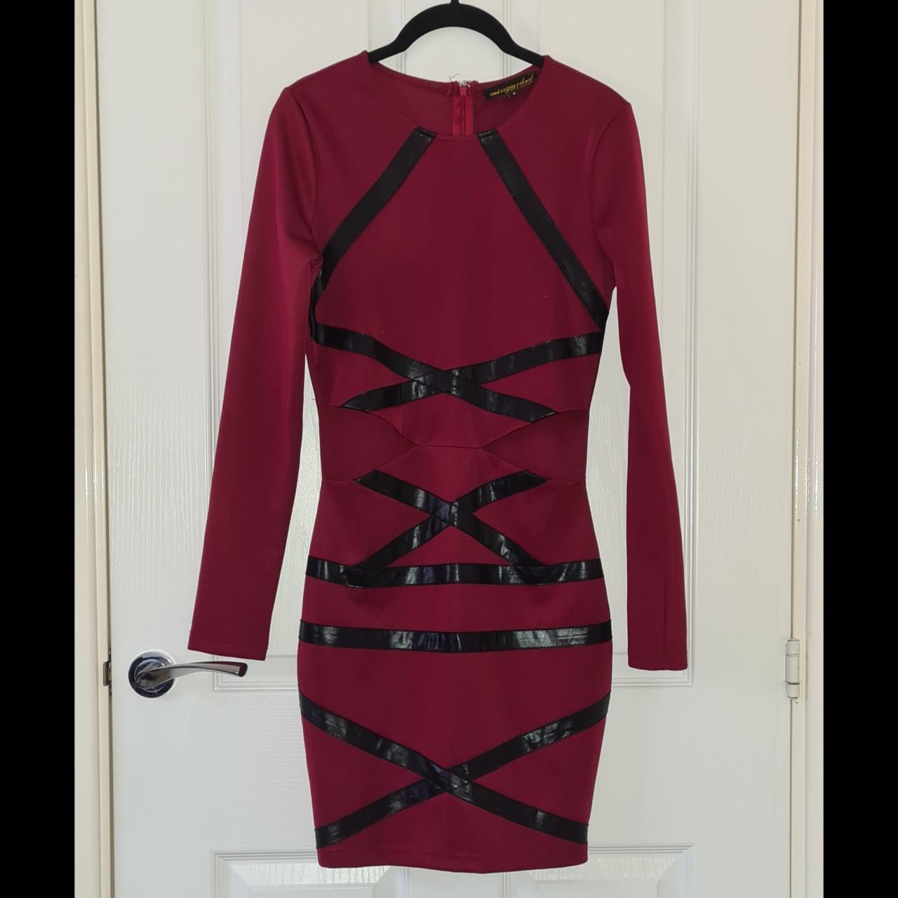 Burgundy mini dress Cut outs on sides Faux leather... - Depop