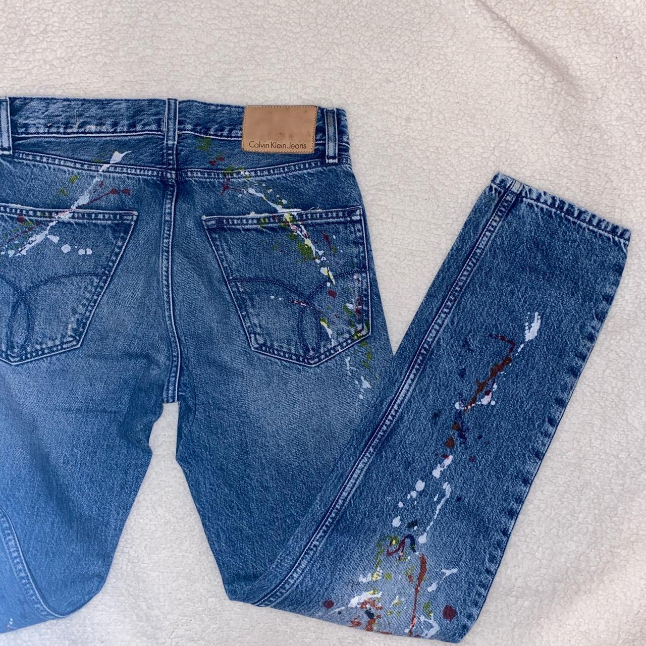 Calvin Klein paint splatter jeans W28 L32 Slim Worn... - Depop