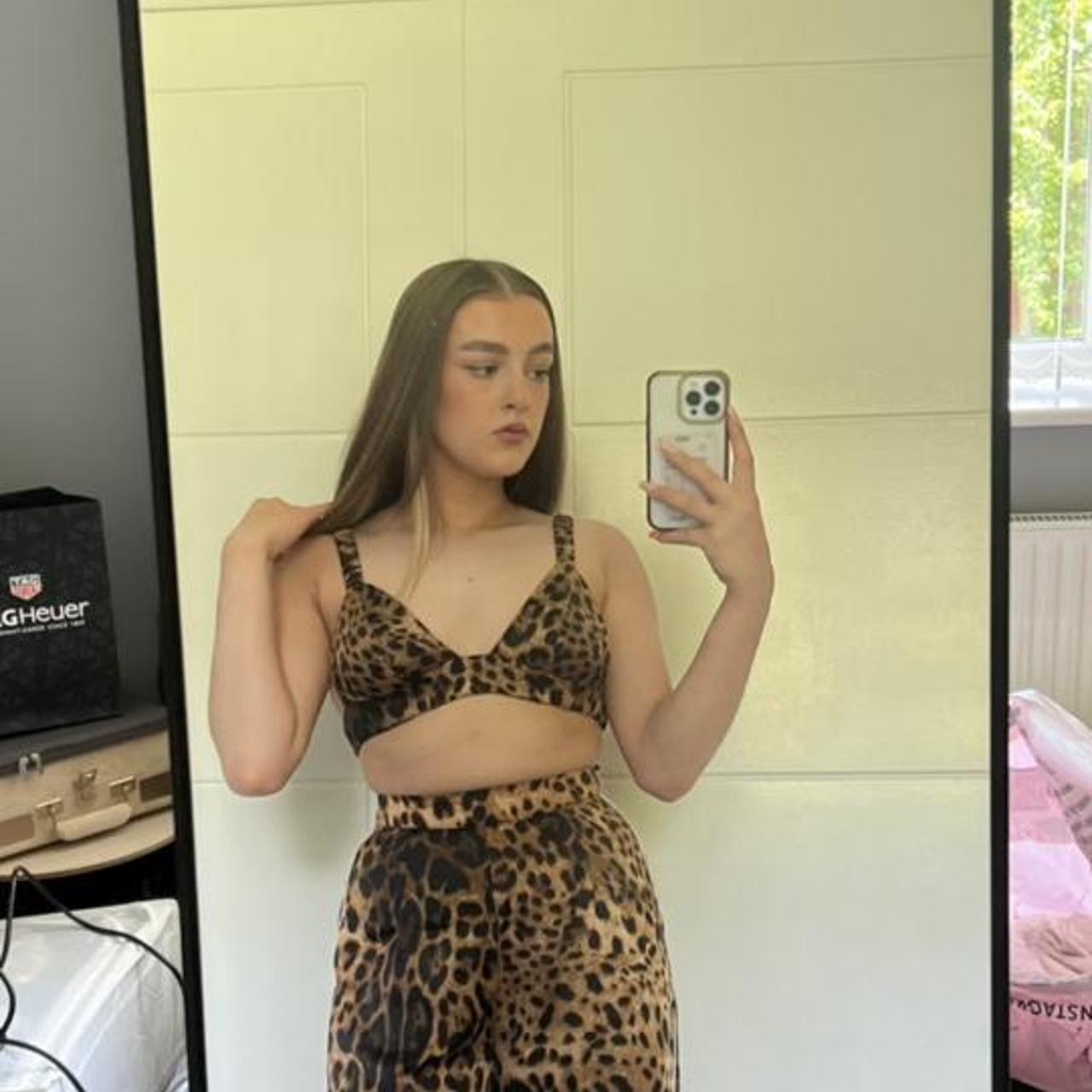 Pretty little thing tan leopard print satin bralet! - Depop