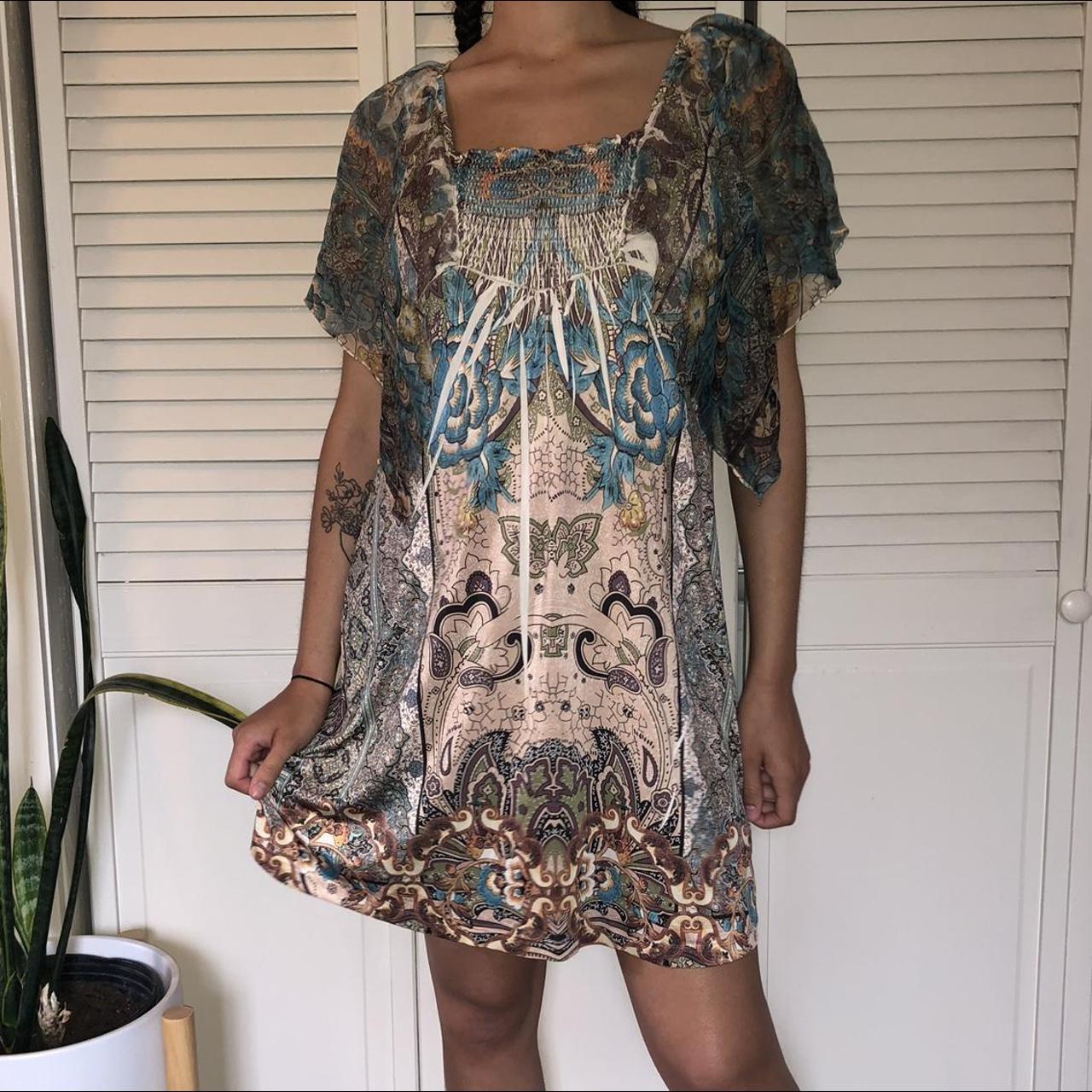 Women's Brown and Blue Dress | Depop