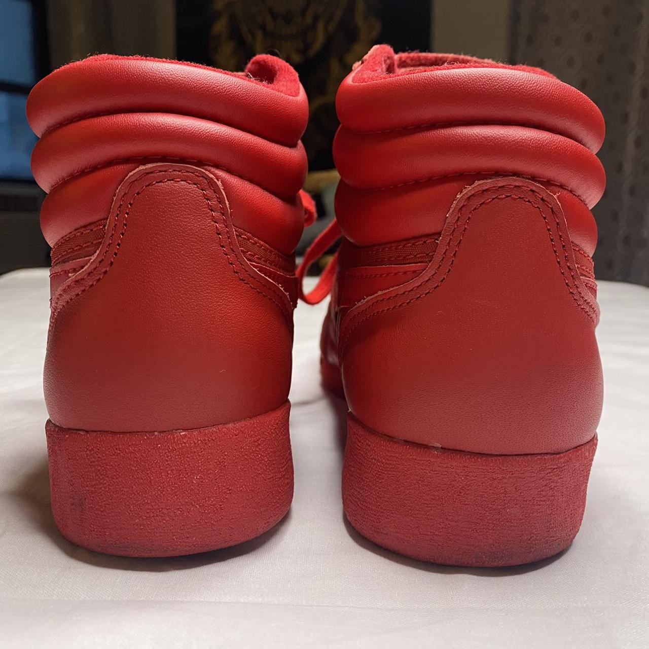 Red Reebok Midtops with classic velcro straps In... - Depop