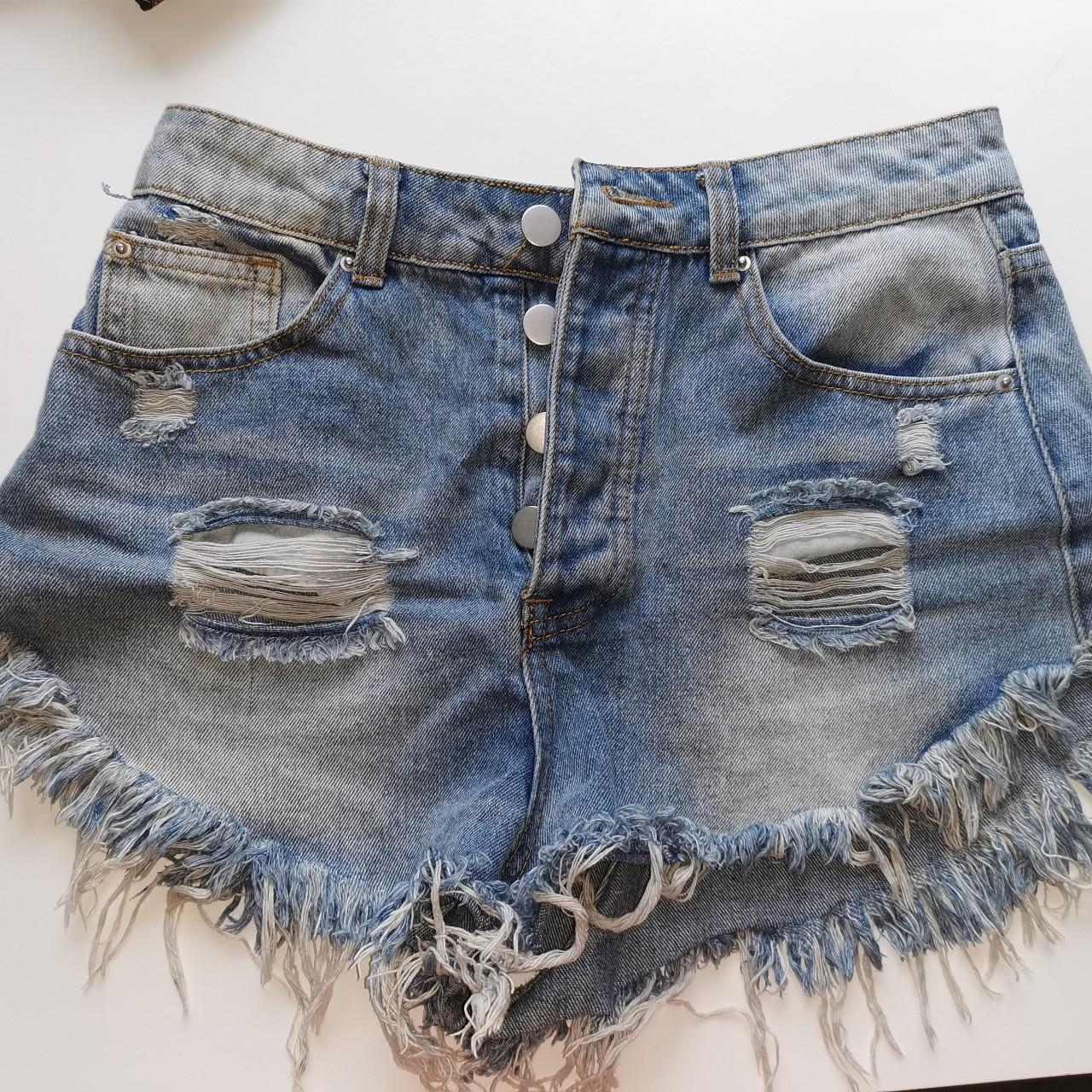 Distressed denim short, perfect condition and worn... - Depop