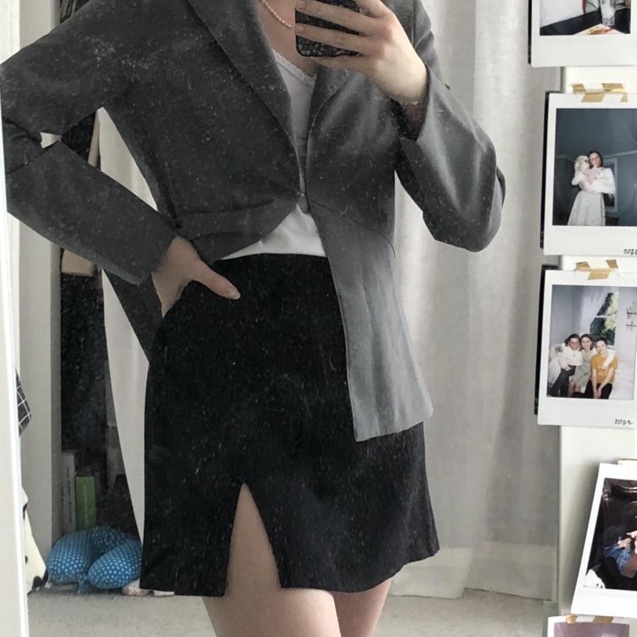 Classic vintage pinstripe mini skirt with slit. Seen... - Depop