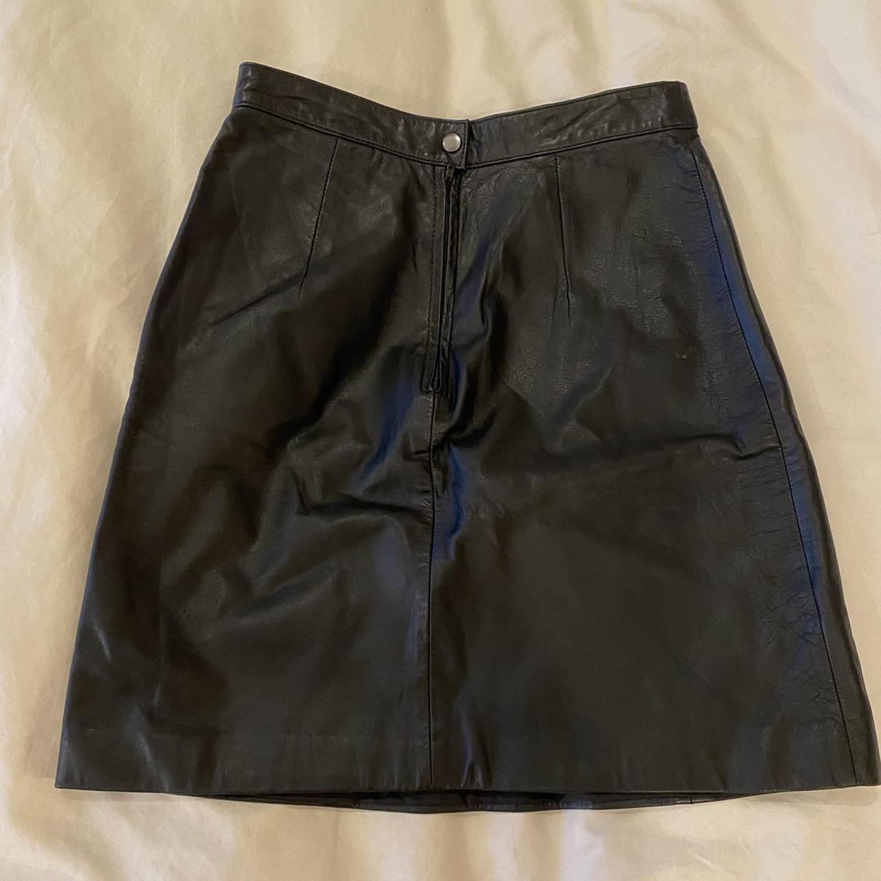 vintage leather mini skirt an essential! in... - Depop