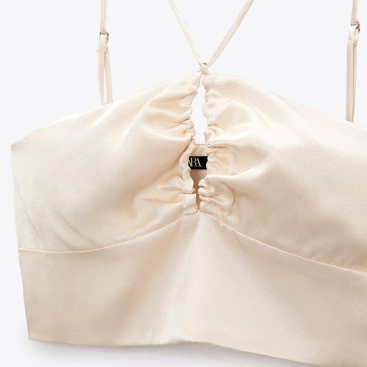 Zara Satin Crop Top with Cut Out Detail Size S... Depop