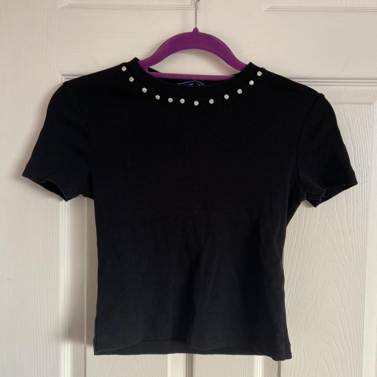 Black Zara crop top with diamanté neck collar... Depop