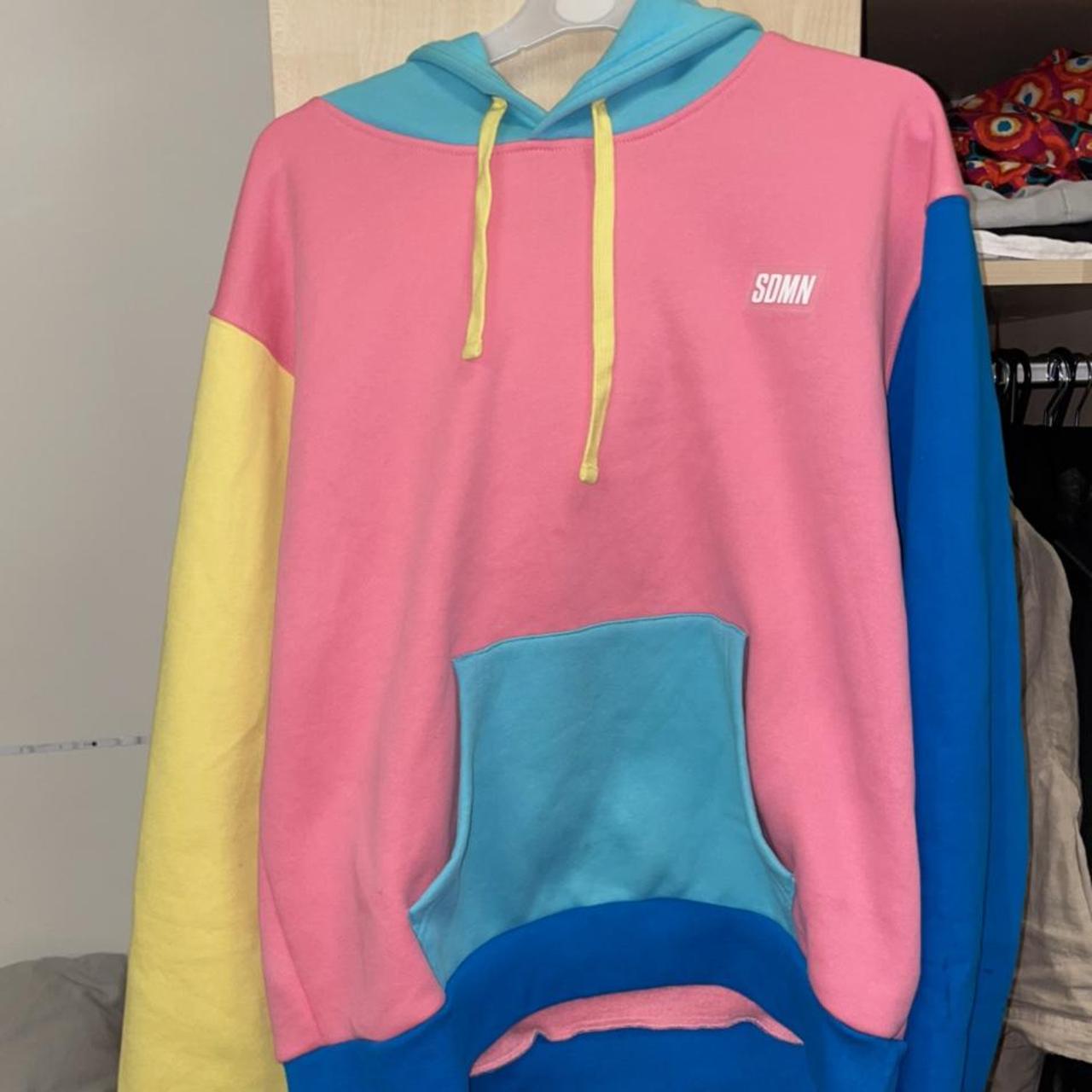 Sidemen pastel colour block hoodie in blue pink Depop