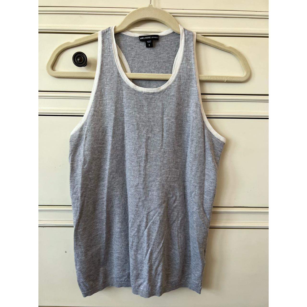 James Perse Women's Grey and White Vest | Depop