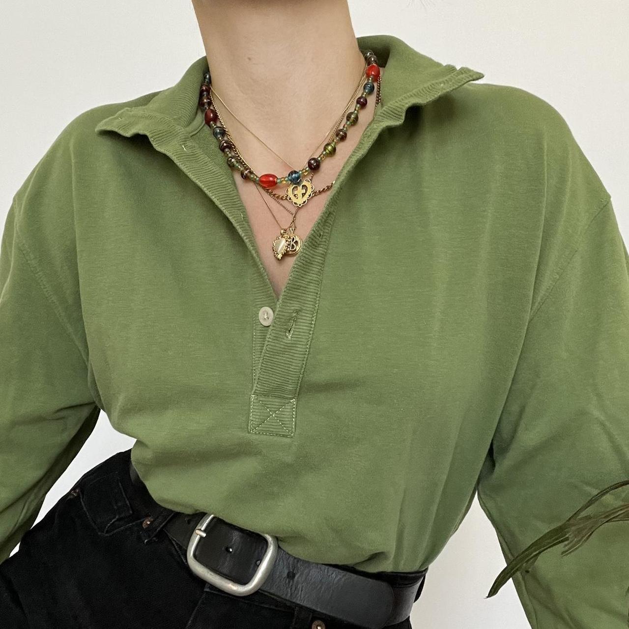 Y2K Green Pop Button Collar long Sleeve... - Depop