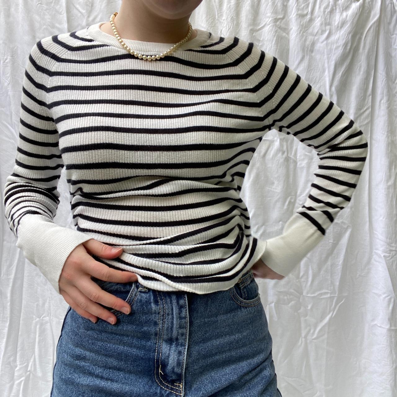 KNITTED STRIPED SEED HERITAGE BLACK AND WHITE LONG... Depop