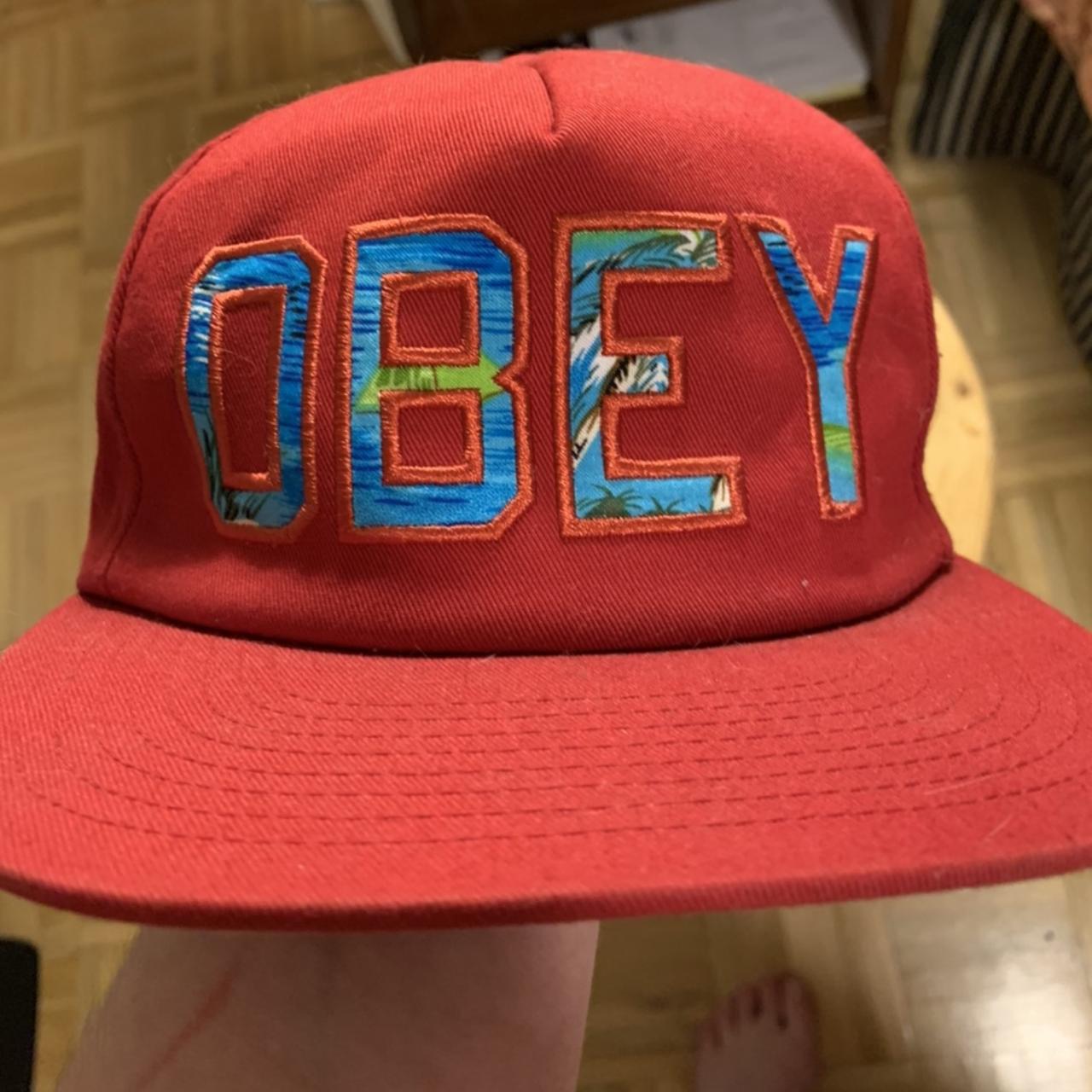 Obey Men's Red and Blue Hat