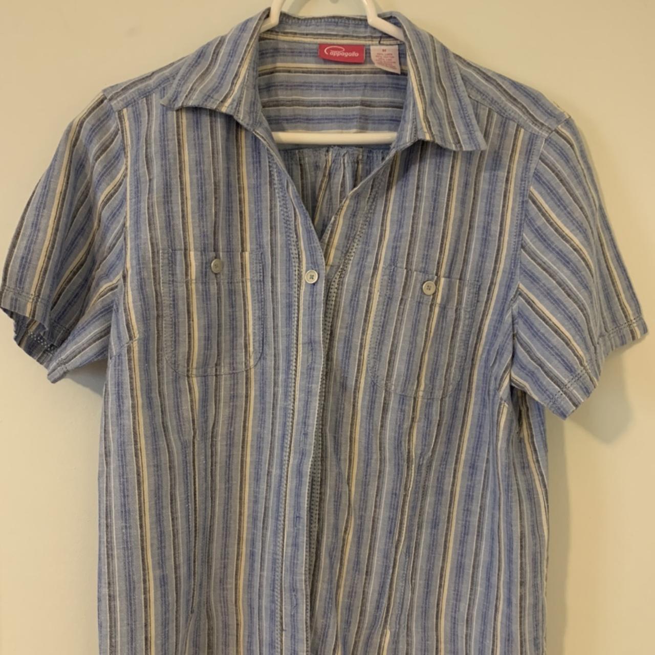 Short sleeve button down set Blue striped... - Depop