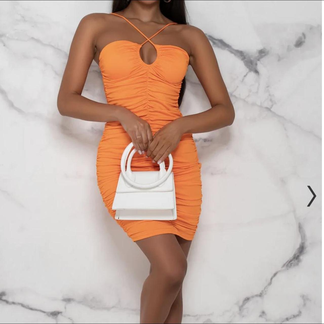 Pink boutique ruched orange dress sold out online Depop