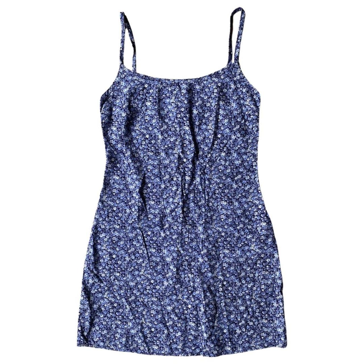 vintage pimkie blue floral summer dress, with zip... - Depop