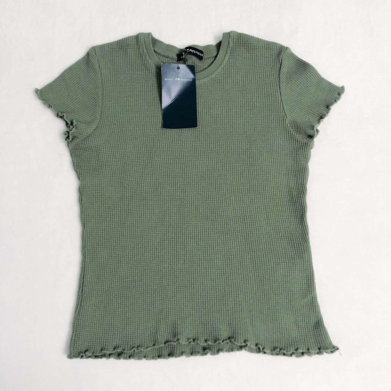 brandy melville tee — sage green waffle printed... - Depop