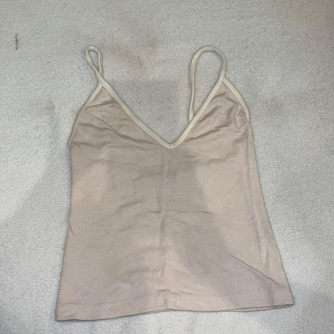 Brandy Melville tank top baby pink with white one size Depop