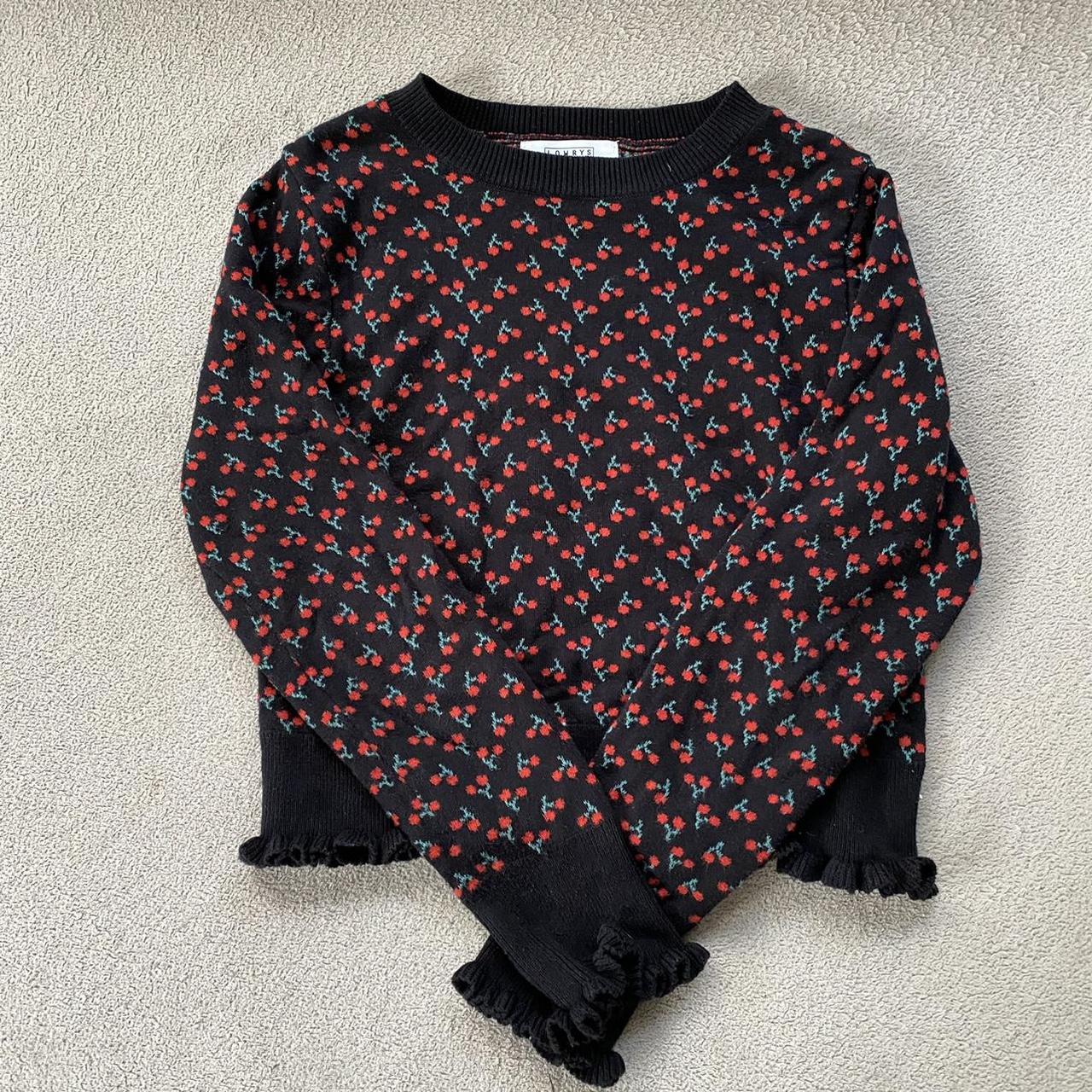 Black and red cherry sweater -Will fit size XS, S,... - Depop