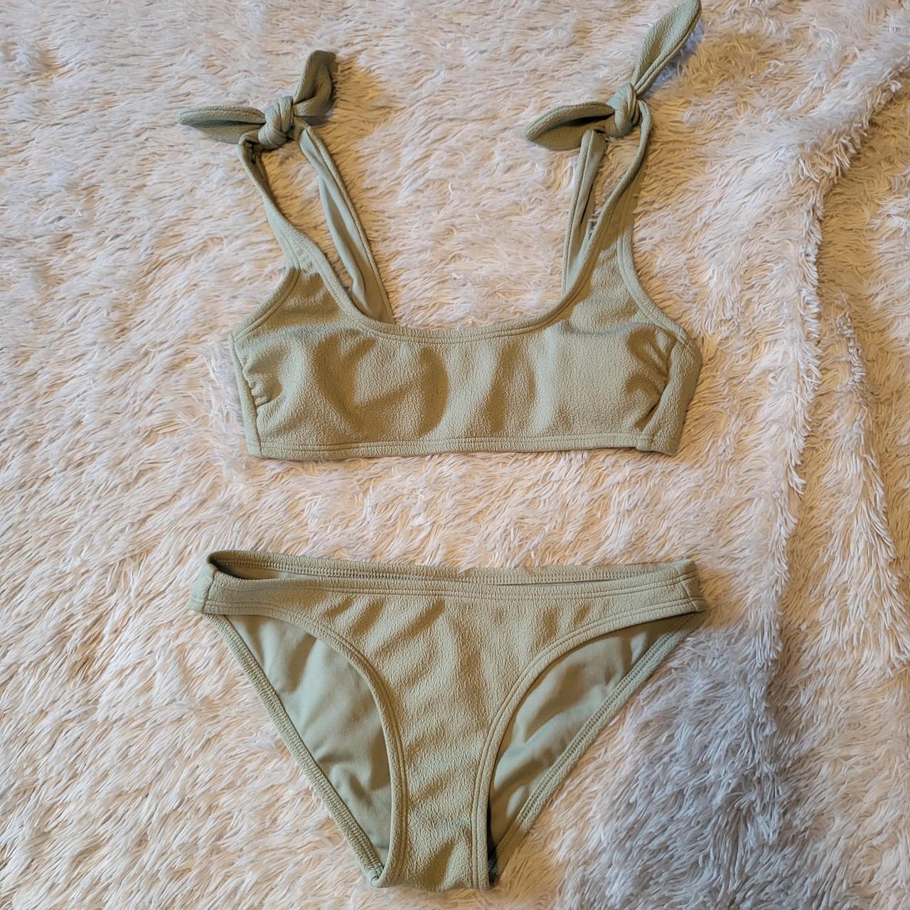 light sage green bathing suit (top & bottom) top has... - Depop