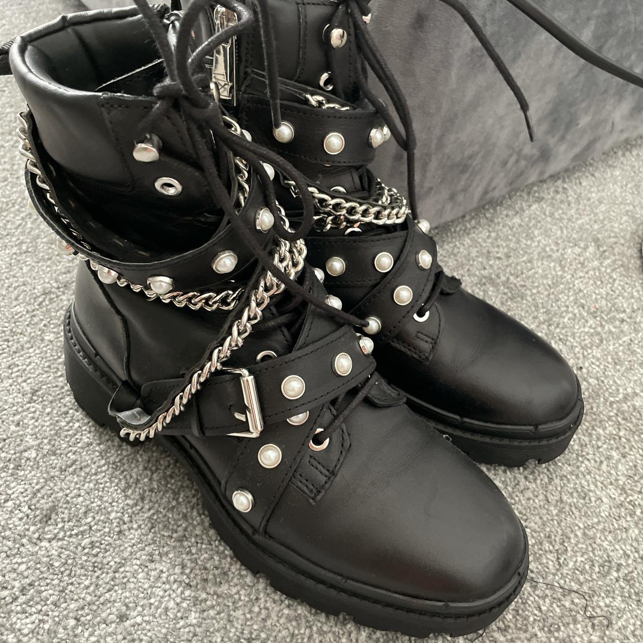 zara pearl biker boots