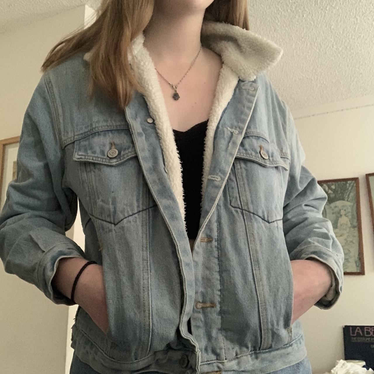 brandy melville sherpa lined lightwash jacket! this... Depop