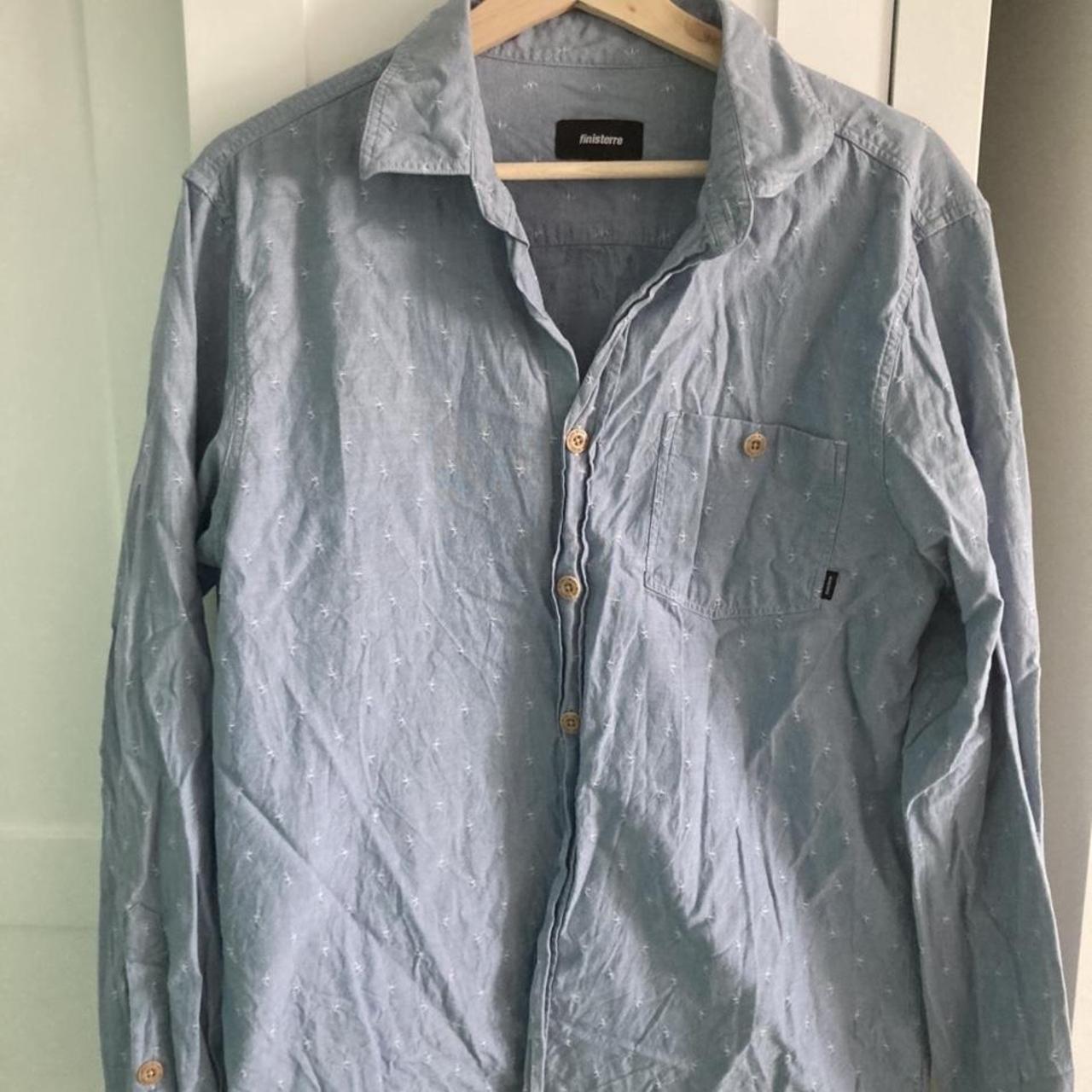 Men’s Finisterre light blue shirt with bird pattern,... - Depop