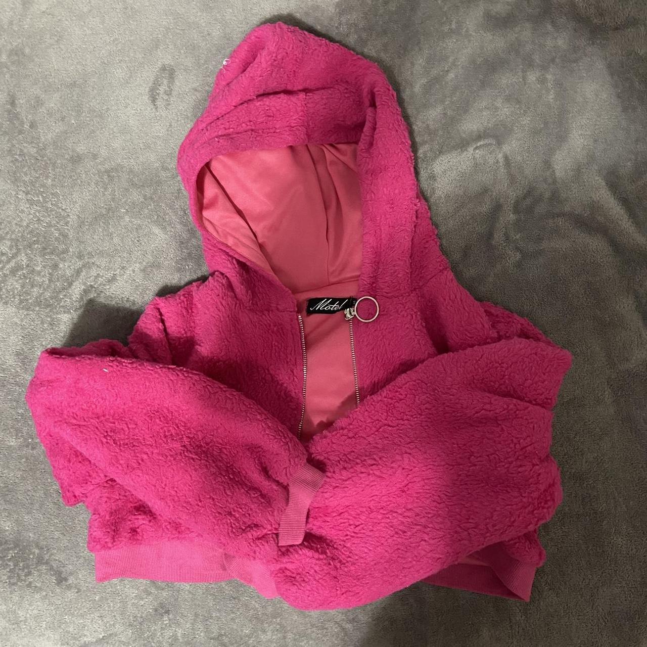 motel rocks hot pink hoodie! cropped zip up hoodie... - Depop