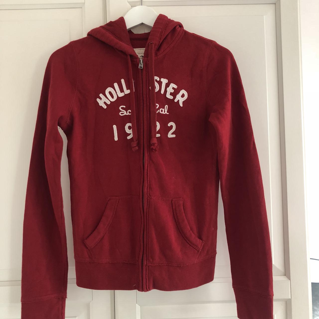 hollister red zip up hoodie