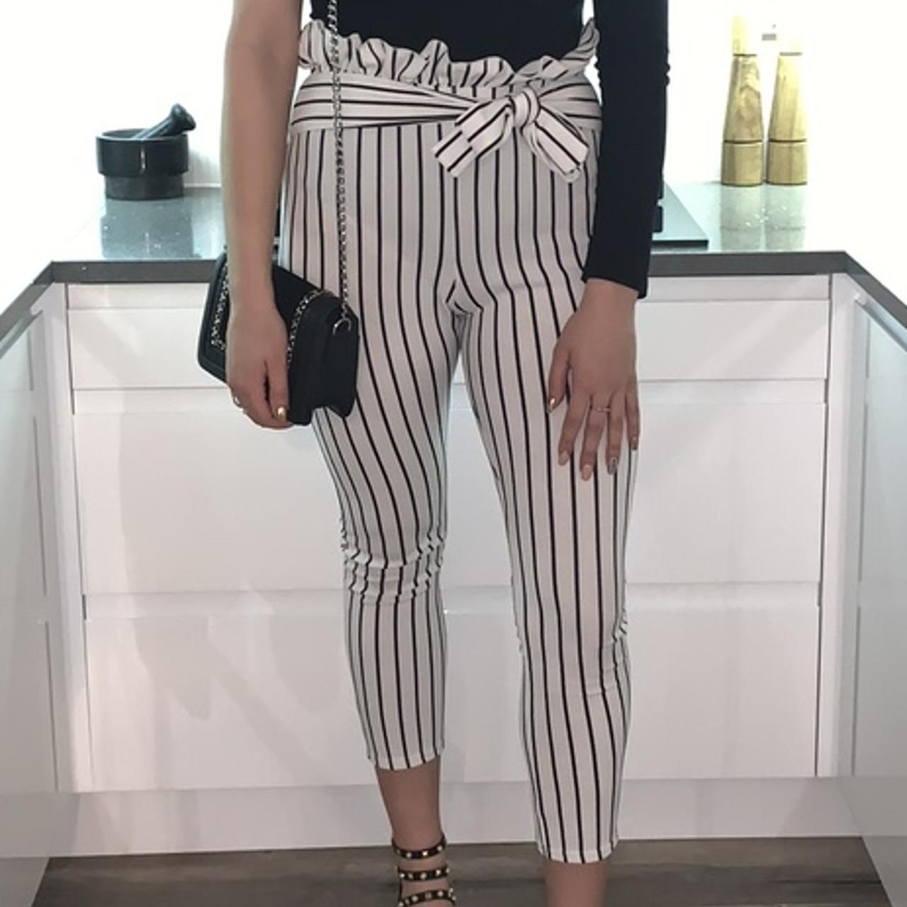 Frill trim bow hotsell tie waist striped pants