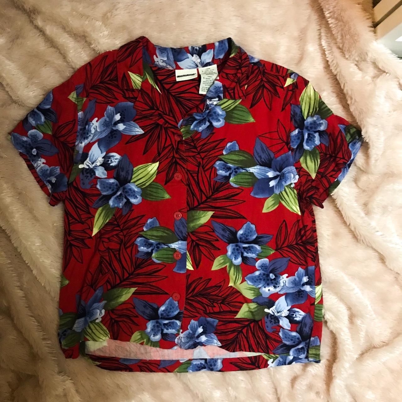 Super cute red Hawaiian shirt with blue... - Depop