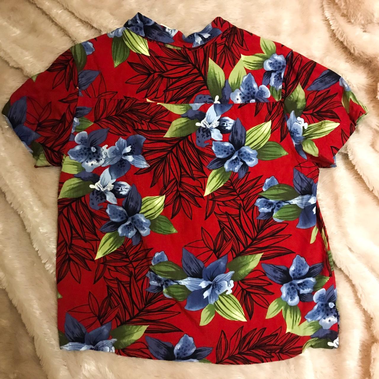 Super cute red Hawaiian shirt with blue... - Depop