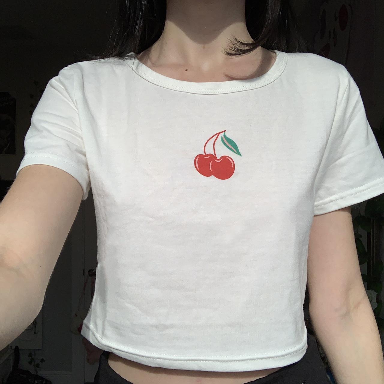 Women's White and Red Crop-top | Depop