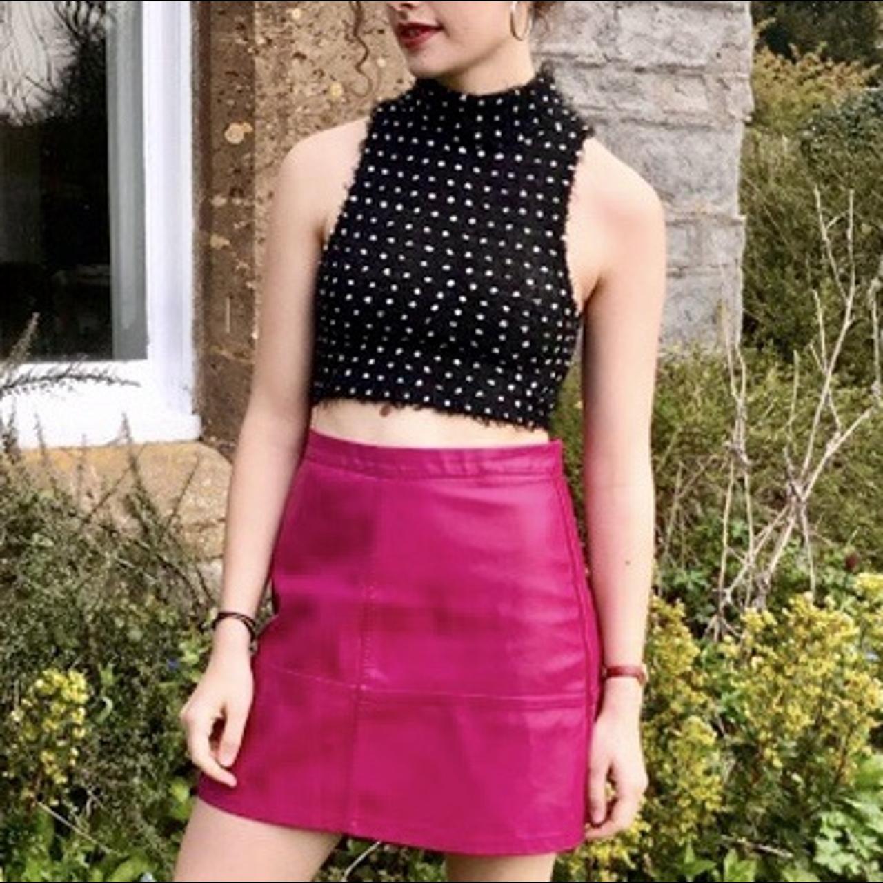 Pink leather skirt quote best sale