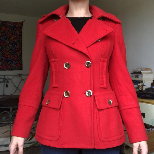 short red peacoat