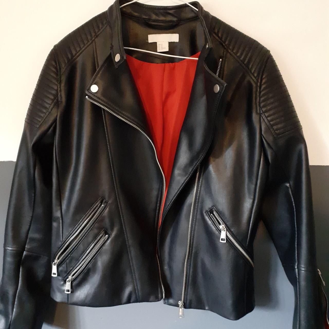 leather jacket with red lining