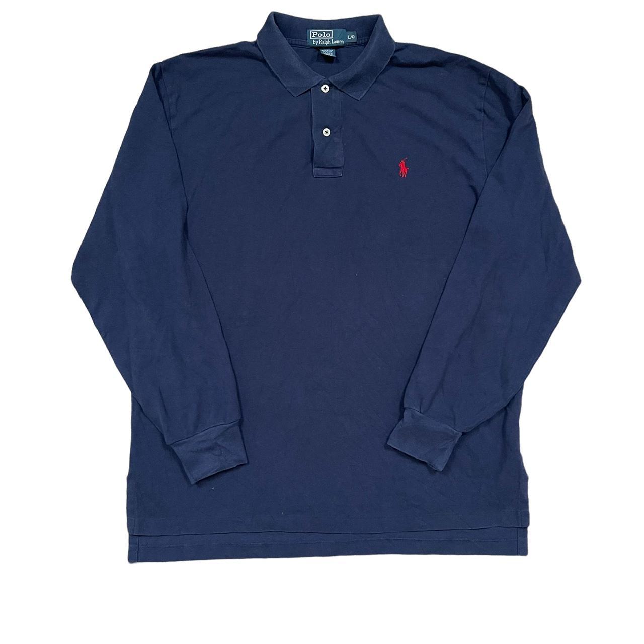 Ralph Lauren long sleeve polo shirt in navy with red... - Depop