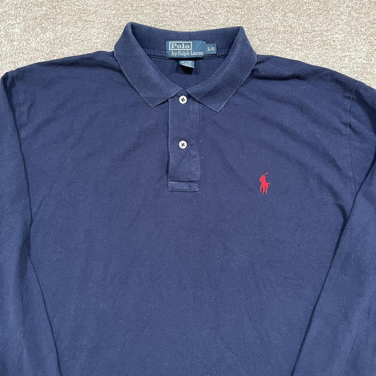 Ralph Lauren long sleeve polo shirt in navy with red... - Depop