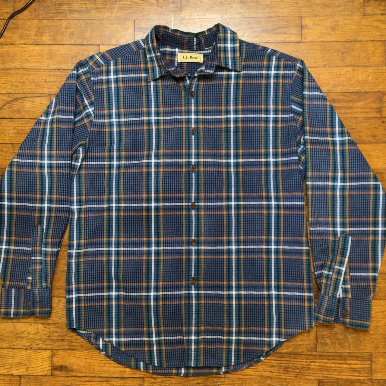 vintage ll bean flannel button up shirt nice colors... - Depop